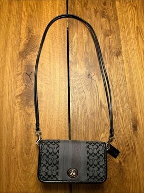 Coach Gray and Black Signature Small Crossbody with Turnlock